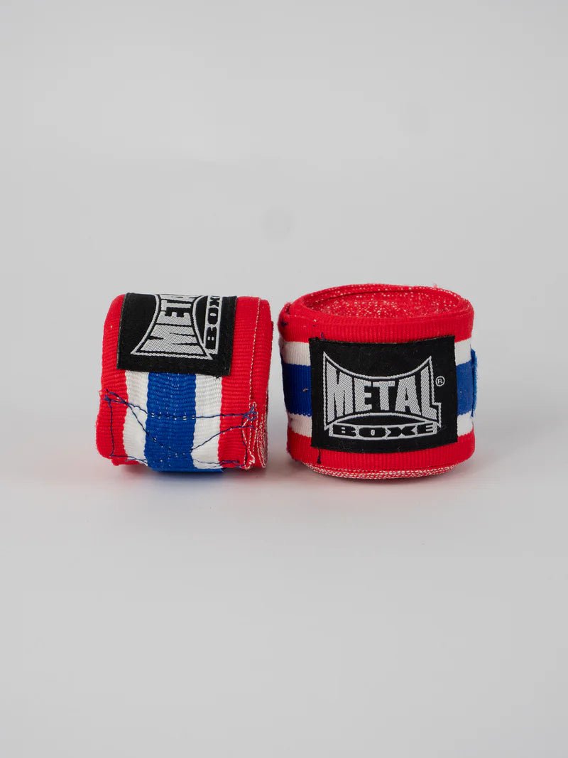 Bandages de boxe métal 2,5 mètres tricolore rouge blanc bleu