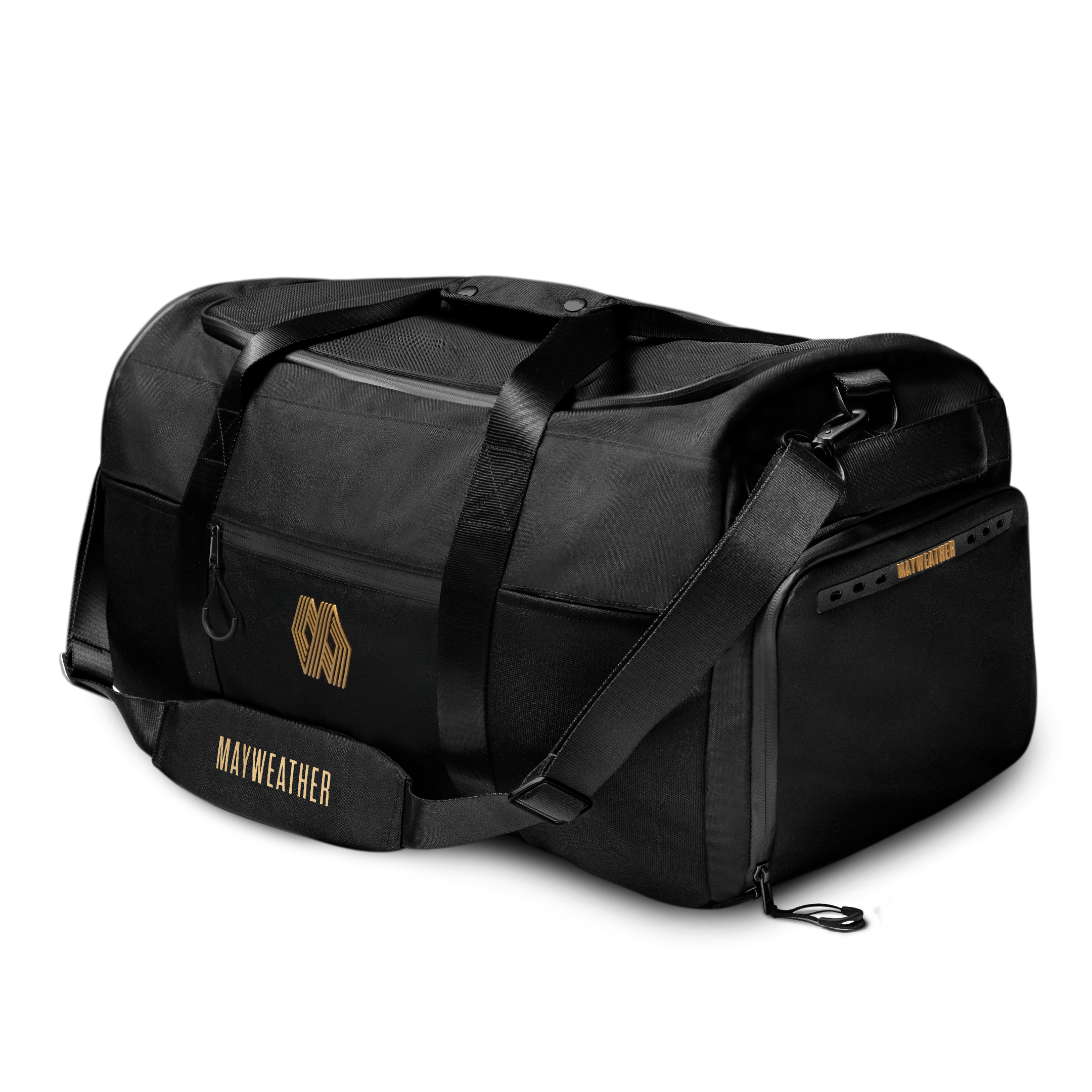 Borsone da boxe Mayweather Airstream Duffle nero e oro vista frontale