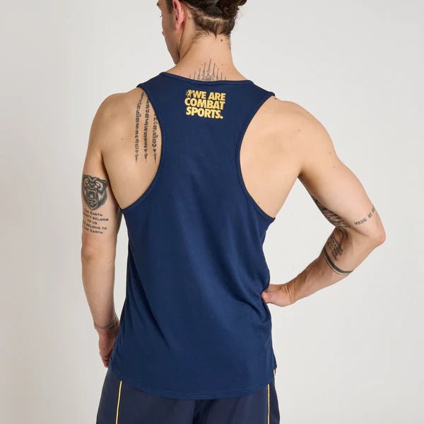 Rear view of the blue Leone DNA tank top which highlights the sporty cut