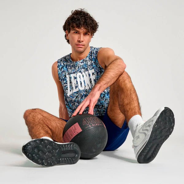 Athlete in action wearing the Leone Urban Fighter breathable tank top during a training session