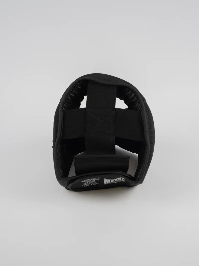 Vista trasera del casco Black Furious con cierre de velcro y banda elástica