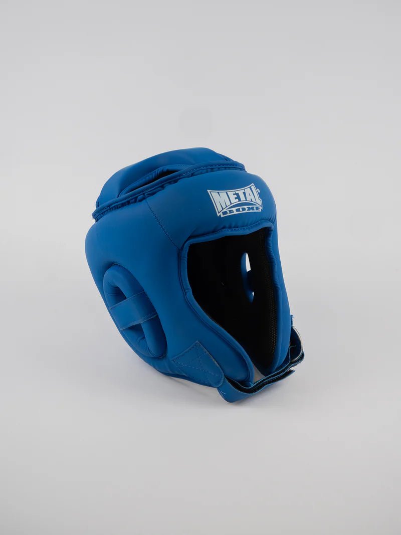Front view of the blue Metal Boxe Competition helmet, wide field of vision