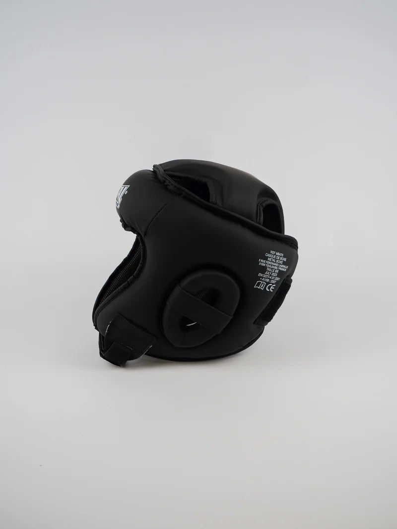 Vista lateral del casco Metal Boxe Competition negro, estructura PU-PVC
