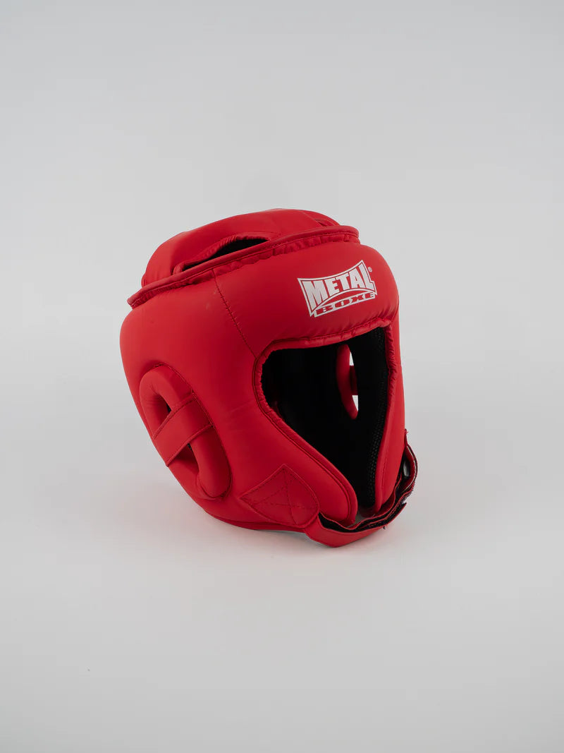 Vista frontal del casco Metal Boxe Competition rojo, ideal para rings