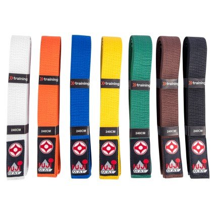 Cinturón profesional de algodón Kyokushin Fujimae disponible en varias tallas y colores.