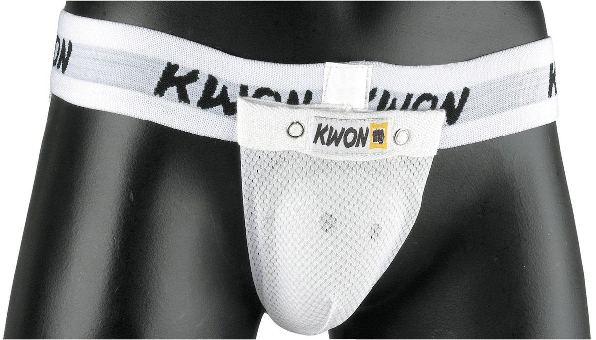 Carcasa protectora de artes marciales KWON en color blanco con cinturilla elástica