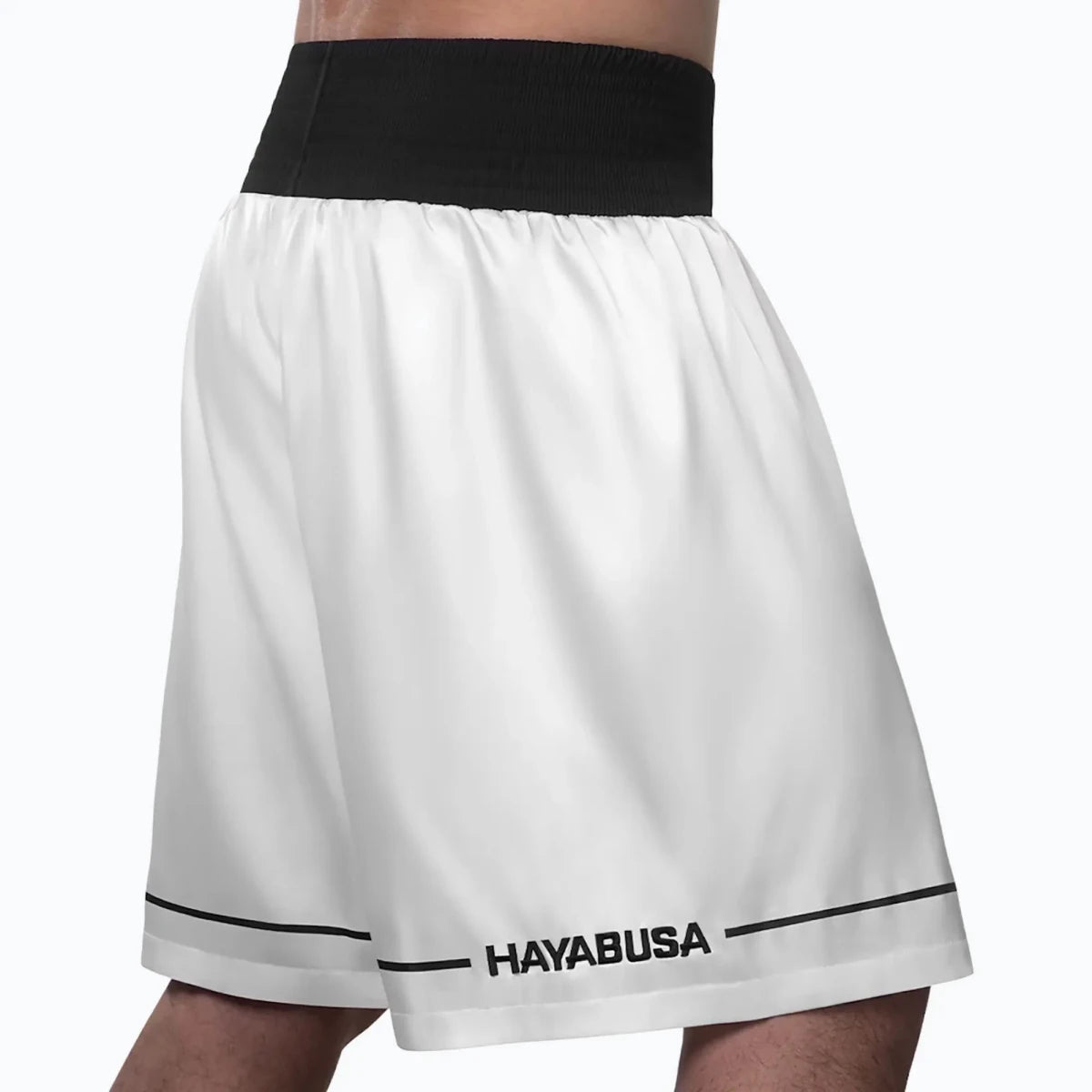 Hayabusa white boxing shorts with back embroidery