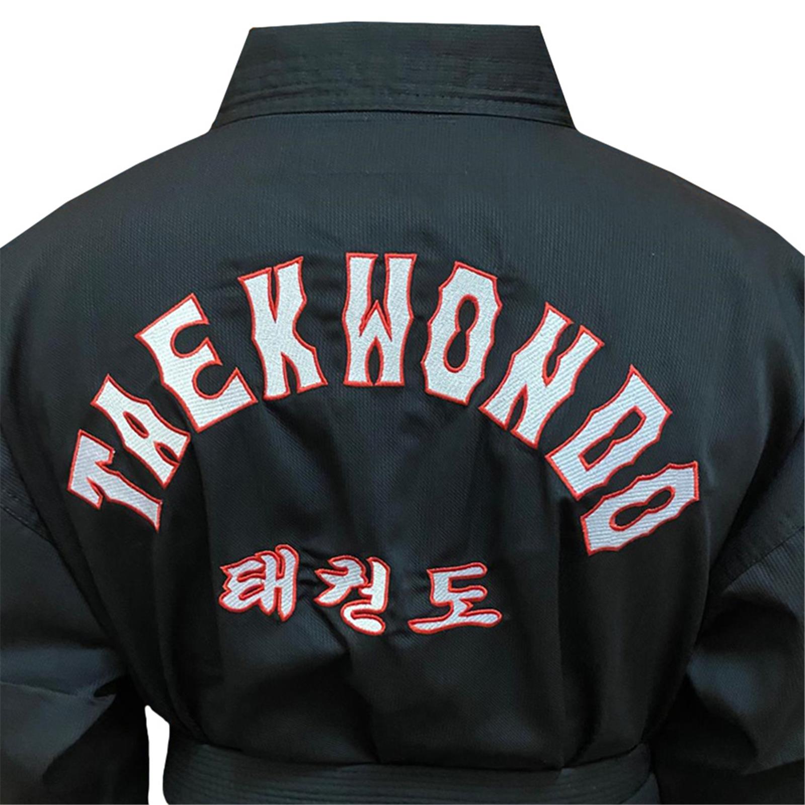 DOBOK negro con bordado en la espalda TAEKWONDO aprobado WT