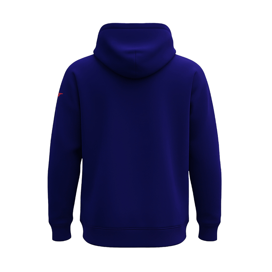 Kaus teknis Mizuno Fuji Judo biru retro dengan saku kanguru.