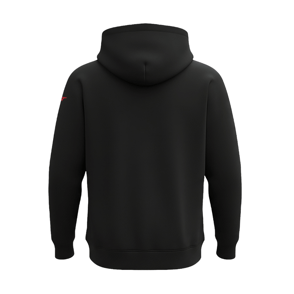 Sweater Judo Mizuno Fuji di bagian belakang dengan tudung hitam dan logo putih.