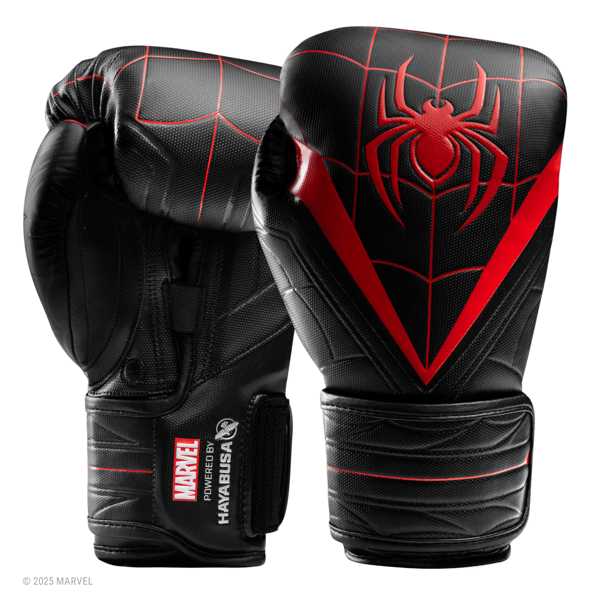 Pereche de mănuși de box Hayabusa Marvel Miles Morales Spider-Man, design negru și roșu de păianjen