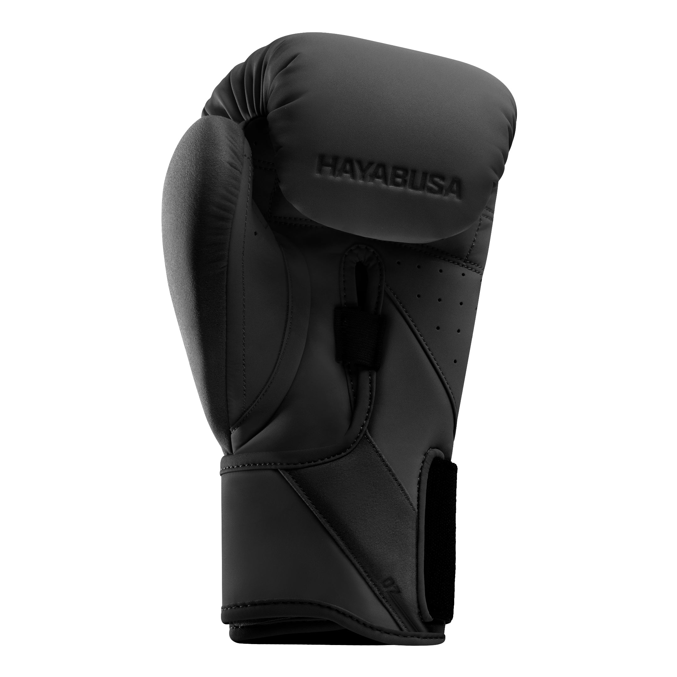 Dettaglio dell'imbottitura e delle cuciture premium dei guanti Hayabusa T360 neri