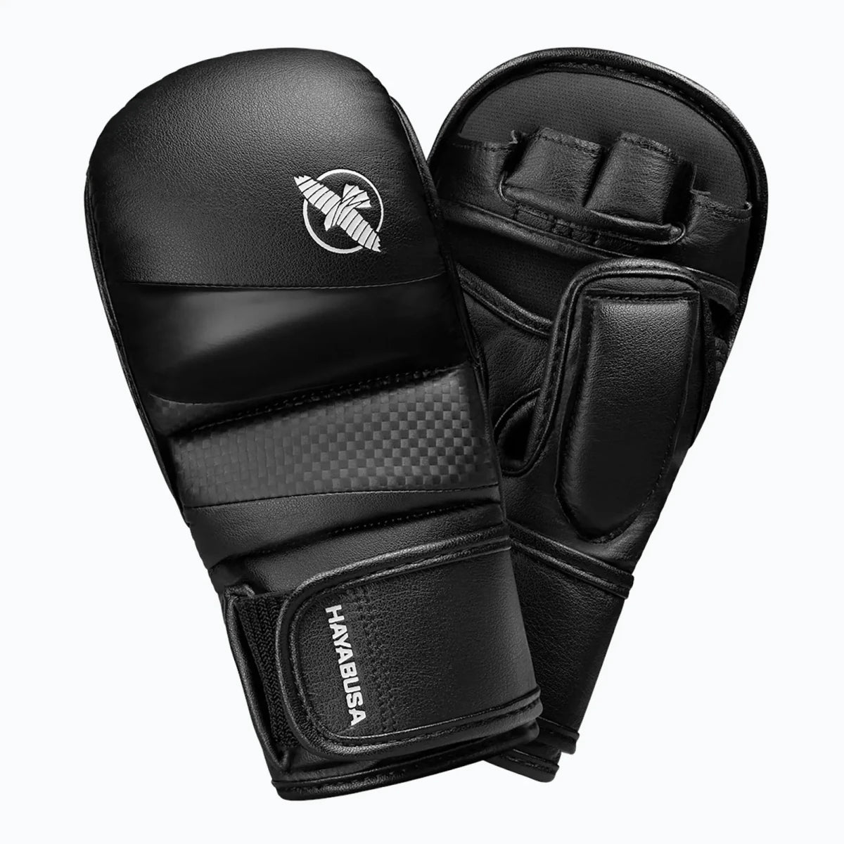 Hayabusa T3 Hybrid MMA Перчатки 7 унций черного цвета, профессиональное спортивное снаряжение, вид спереди.