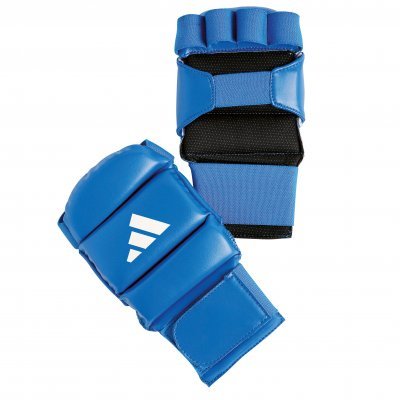 Vista frontal de los guantes técnicos Adidas Ju Jitsu azules