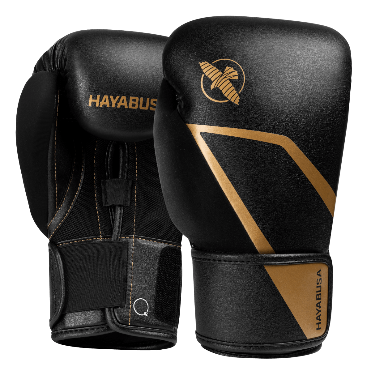 Par de luvas de boxe Hayabusa E1 pretas com detalhes dourados premium