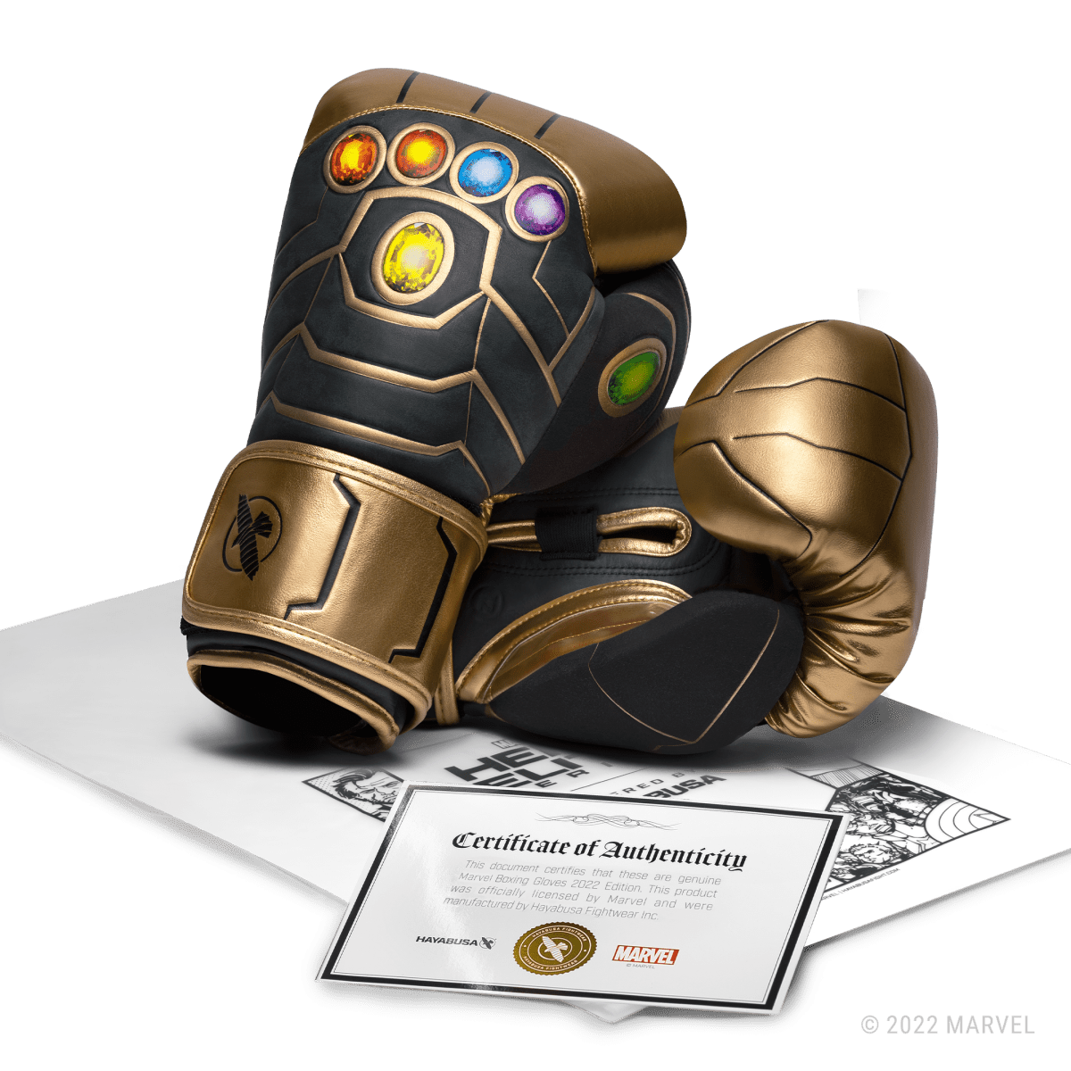 Certificado oficial de autenticidade da colaboração Hayabusa X Marvel para as luvas Thanos
