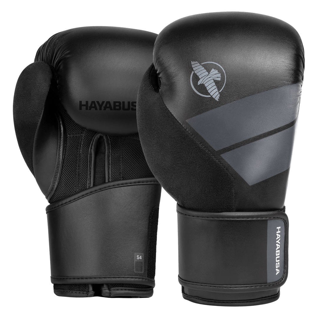 Par de luvas de boxe Hayabusa S4 pretas para treinamento e preparação física