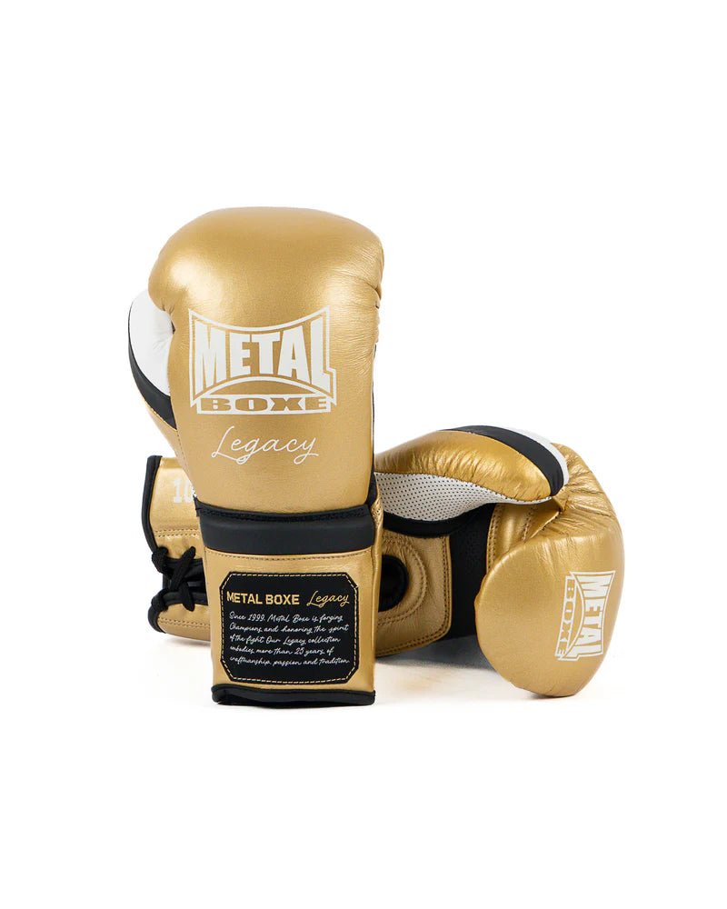 Par de luvas douradas de crina de cavalo Legacy de boxe de metal, edição de combate de elite