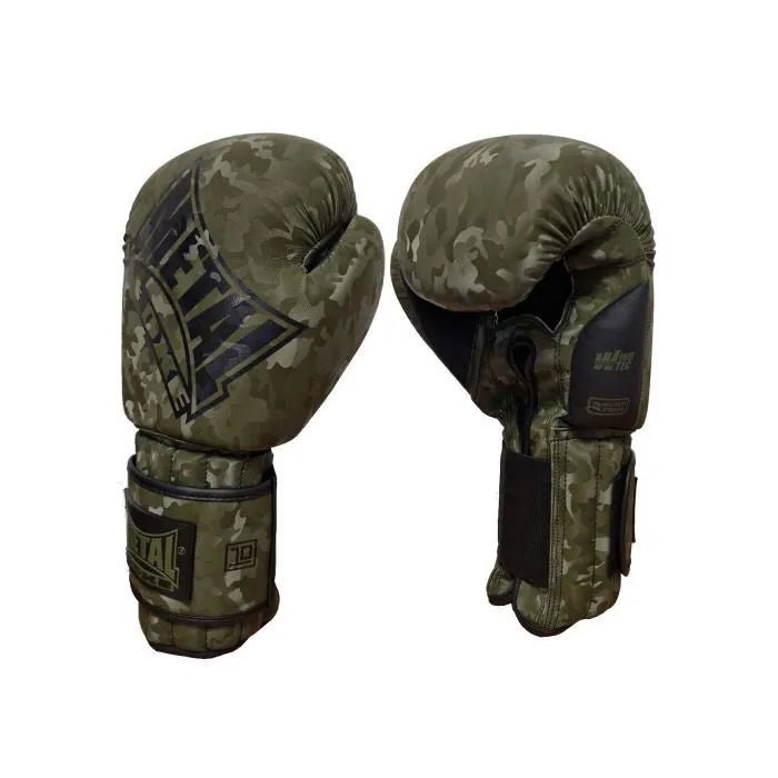 Pair of Metal Boxing Mirror Training gloves in military green, view of the complete pair for boxing training