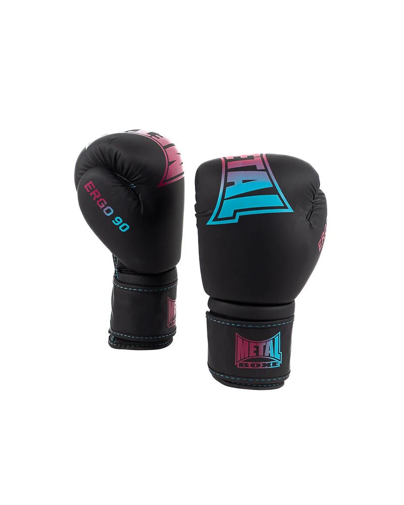 Para czarnych rękawic Metal Boxing Ergo 90 Miami Vibe, ochrona o dużej gęstości do treningu.