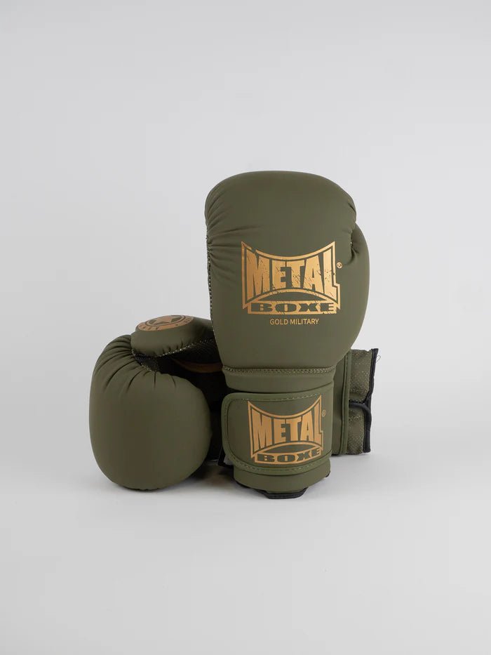 Front view of Metal Boxing Military gloves Khaki color in PU Curtex