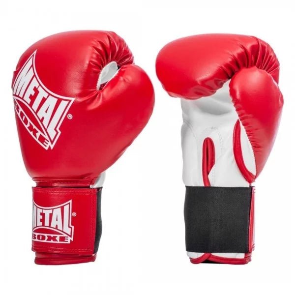 Vista frontal das luvas vermelhas Metal Boxe Prima Boxe para boxe educacional
