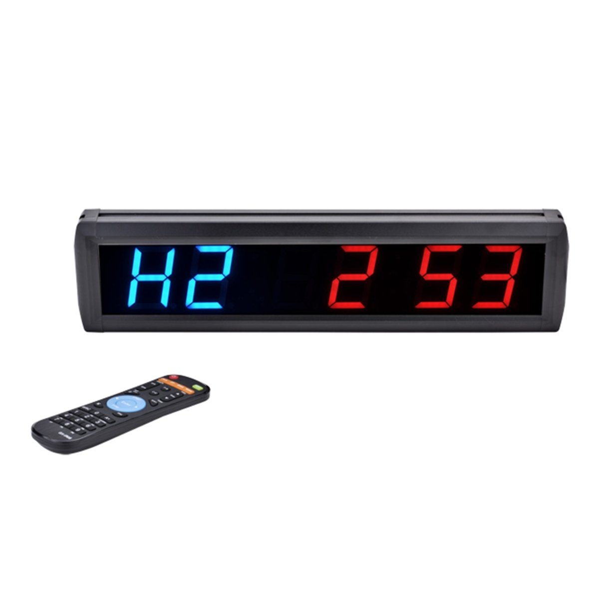 Relógio de parede LED para academia com exibição de hora em vermelho e azul