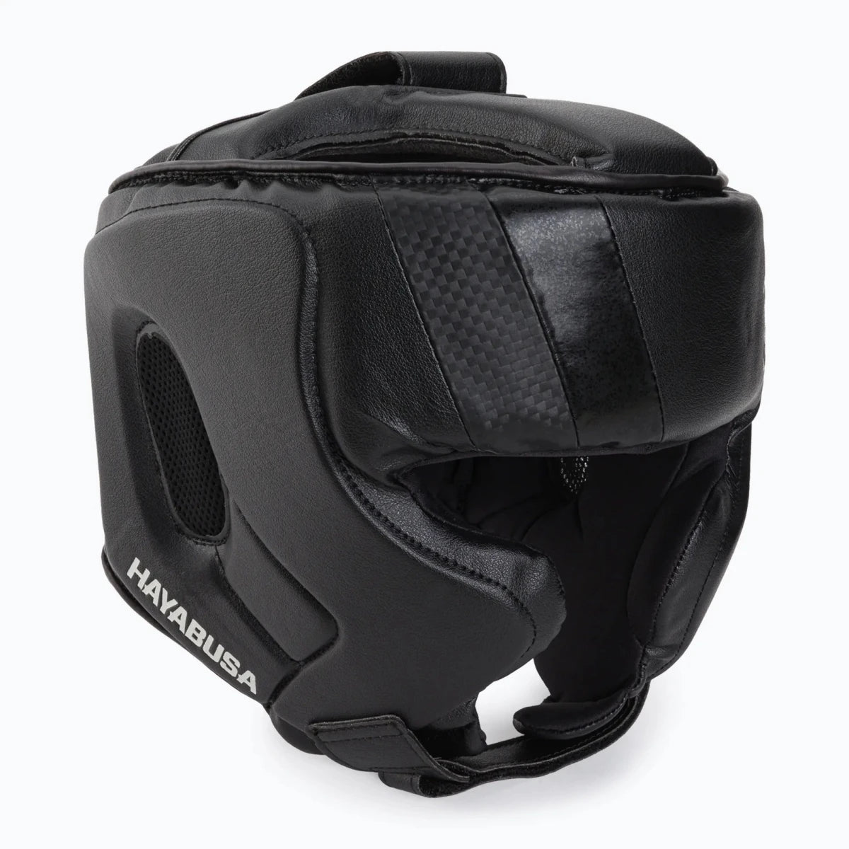Casco Hayabusa T3 negro con almohadillas para mejillas ideal para boxeo vista frontal.