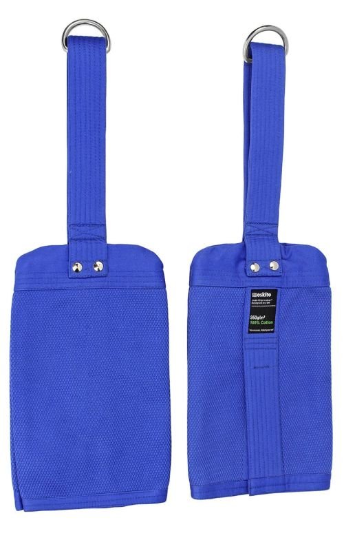 Vista frontal plana del Judo Grip Trainer Moskito Multi azul, detalle del material