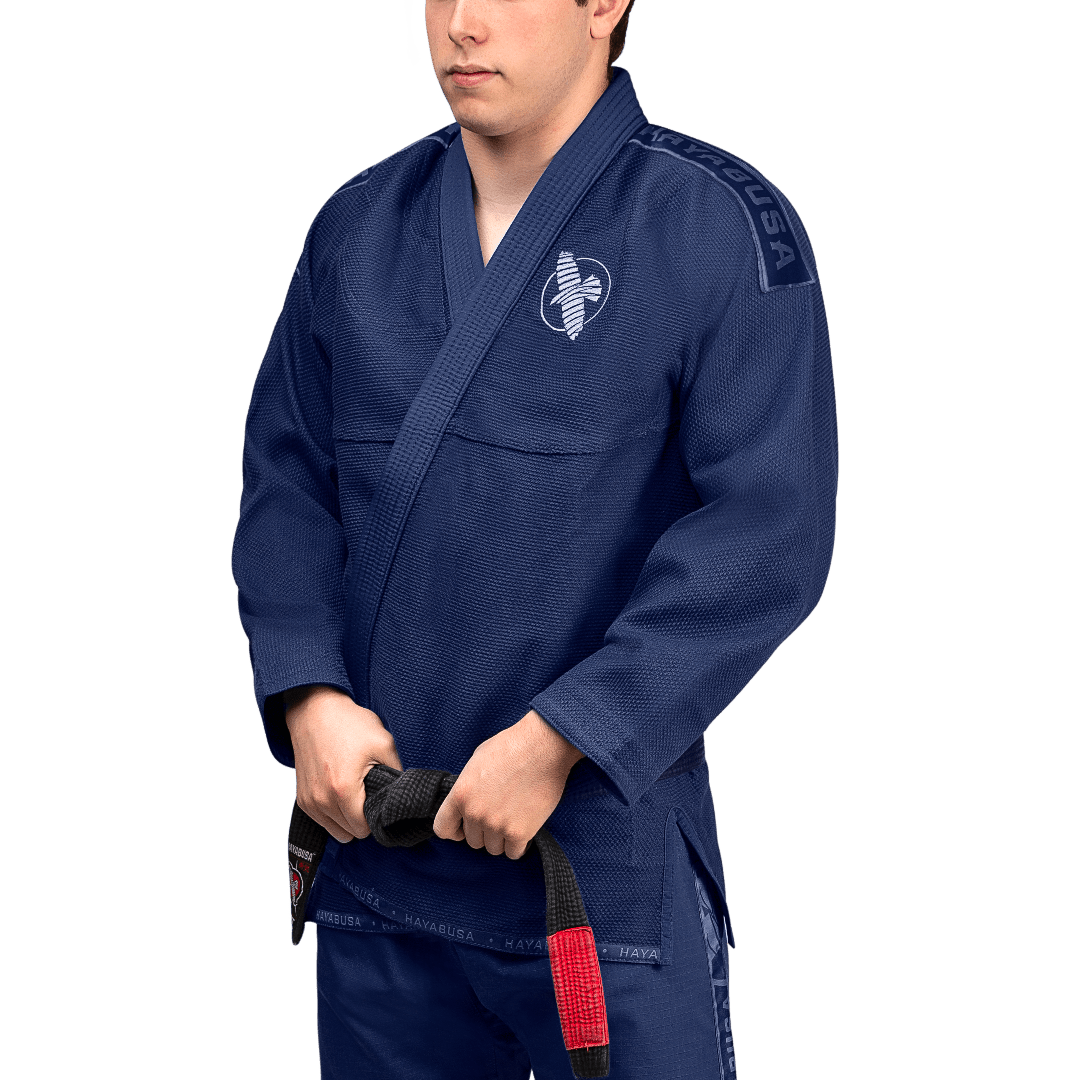 Vista frontal del kimono ligero BJJ Hayabusa azul marino