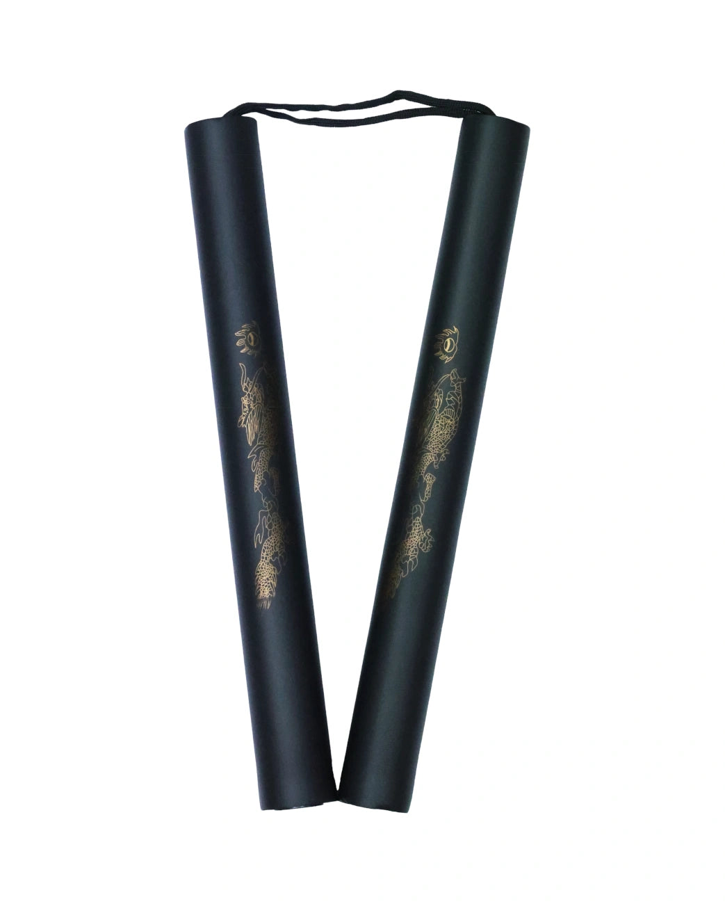 Nunchaku Basic in Gomma Spugna Nero con Corda e Drago