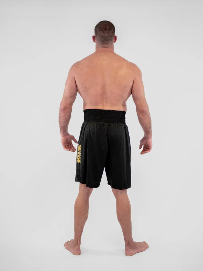 Vue arrière du short de boxe anglais Metal Boxe Water noir avec large bande élastique