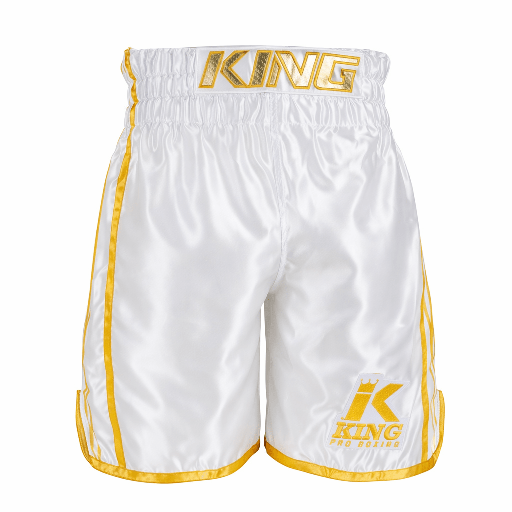 Short de boxe blanc King Pro Boxing XK Series en satin brillant de haute qualité
