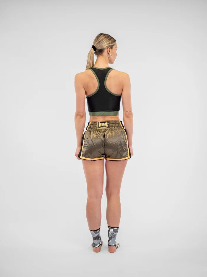 Bakifrån dam Muay Thai shorts Metal Boxning Extrem militärgrön resår i midjan