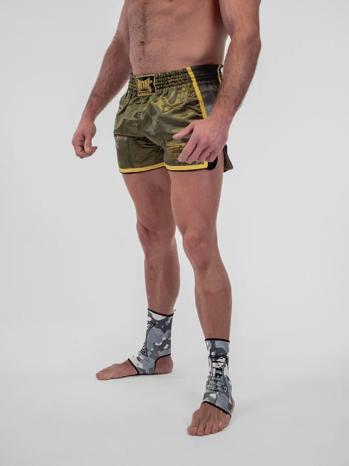 Sidovy militärgrön Metal Boxing Extrem herrshorts för scener och tävlingar