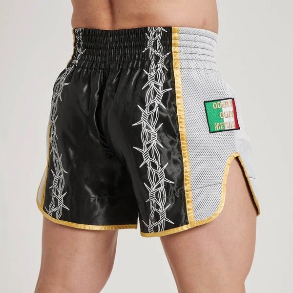 Rear view of the LEONE x IUTER Thai kick shorts with traditional cut