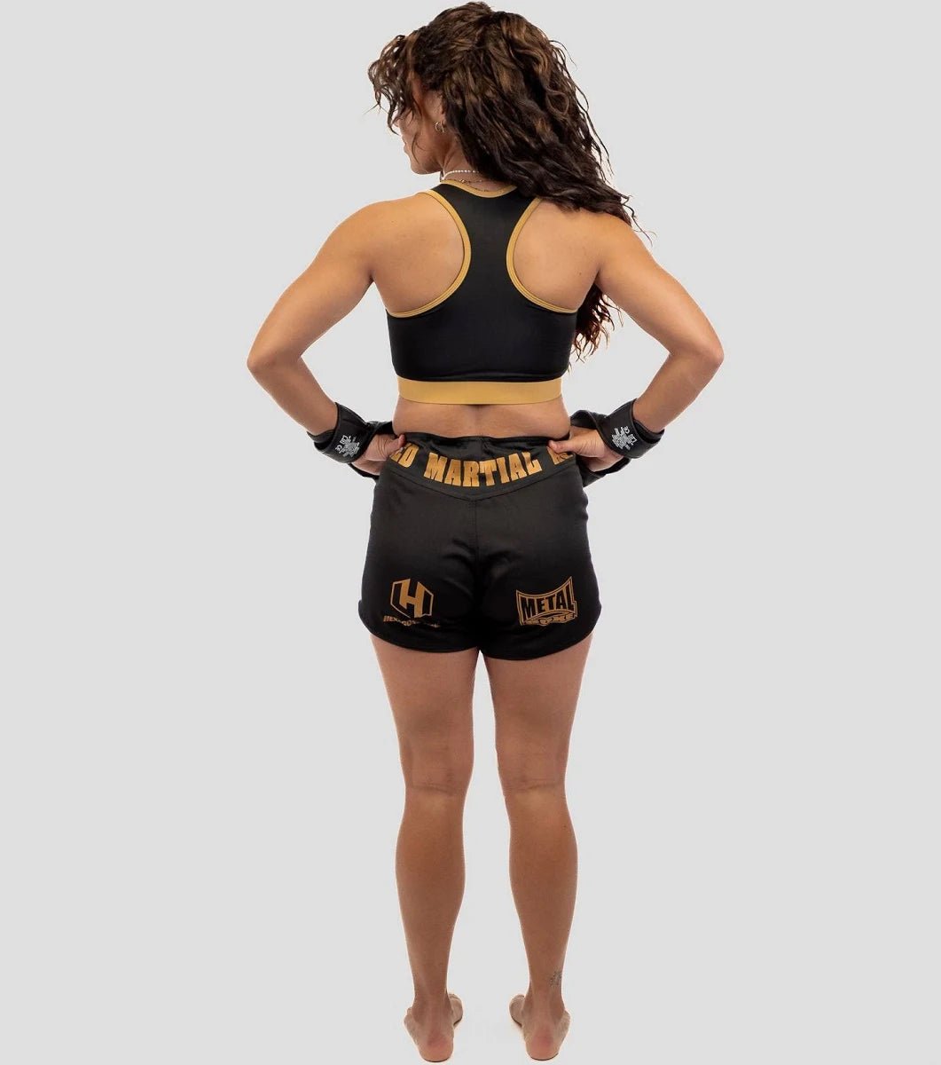 Short de combat femme vue arrière Metal Boxing Hexagon coupe ergonomique
