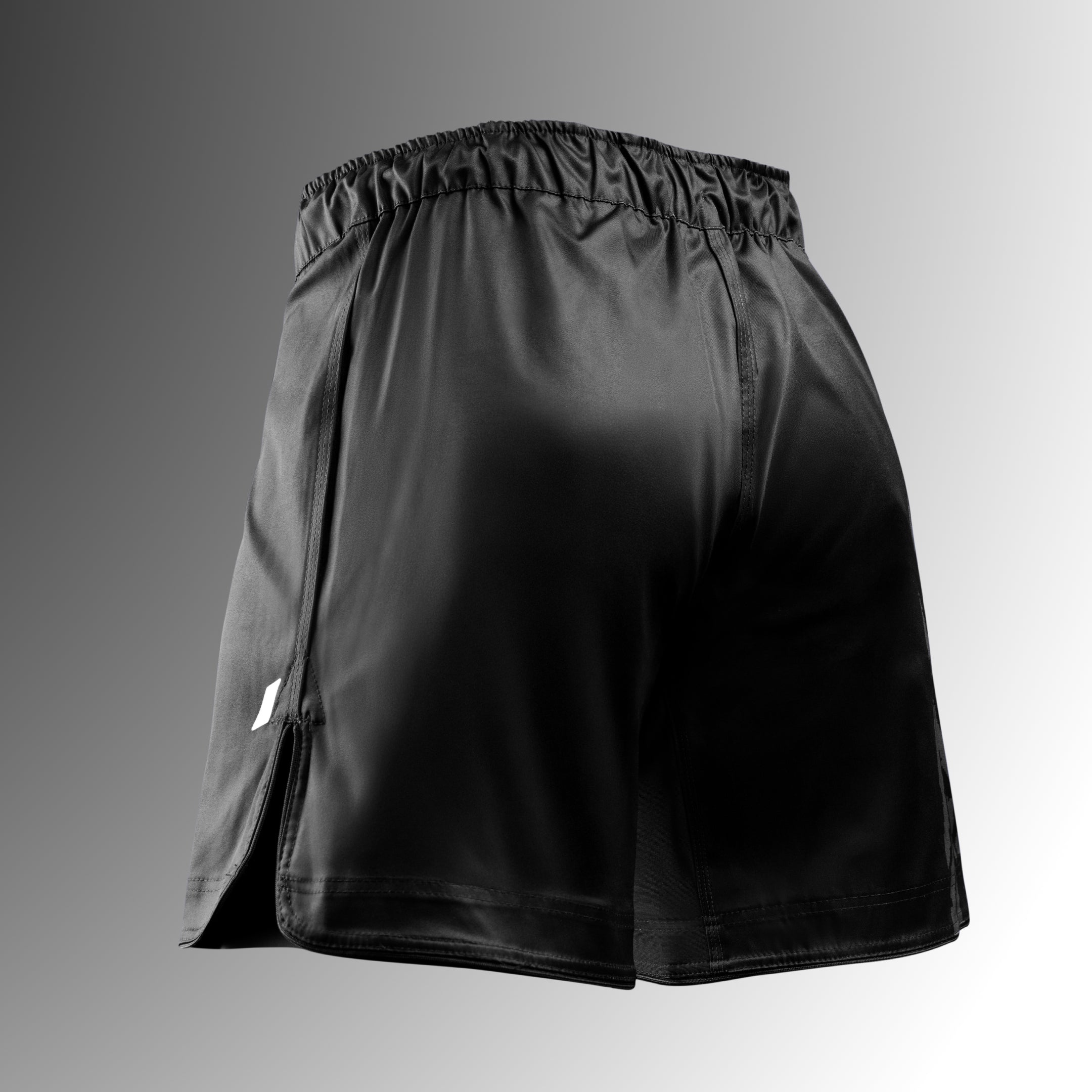 Vista posteriore dei pantaloncini MMA Hayabusa Apex neri, tessuto 240 GSM ultra-resistente