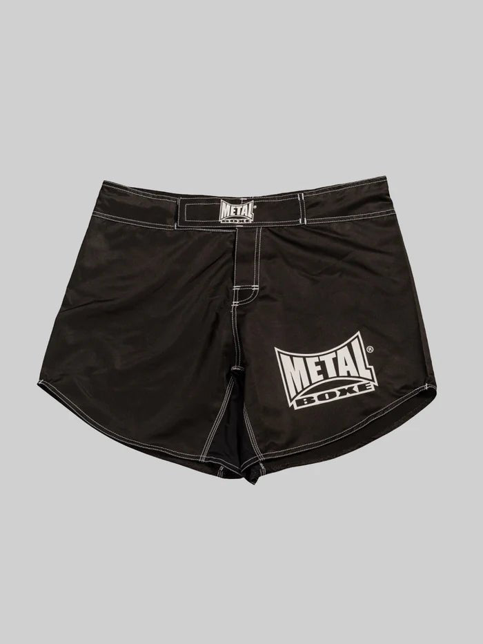 Widok z przodu Czarne szorty MMA Metal Boxing Short Cut z lekkiego poliestru