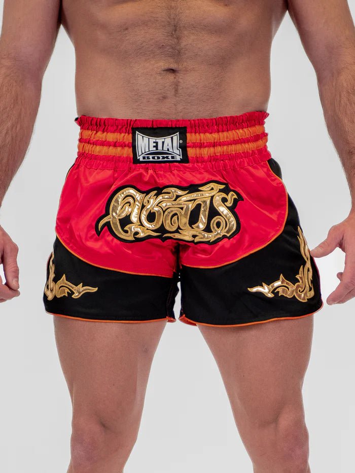 Front view men's Muay Thai shorts Metal Boxing Lumpinee red