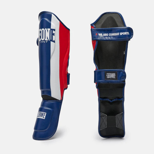 Shin guard Leone 1947 Color Block warna biru untuk olahraga tarung
