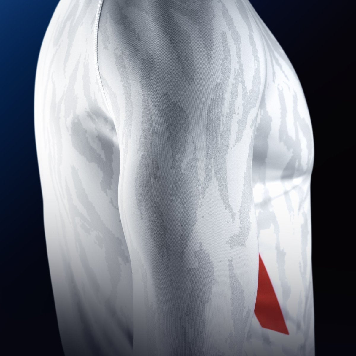 Detalle de la manga de la lycra blanca Hayabusa Apex, detalle de las costuras planas