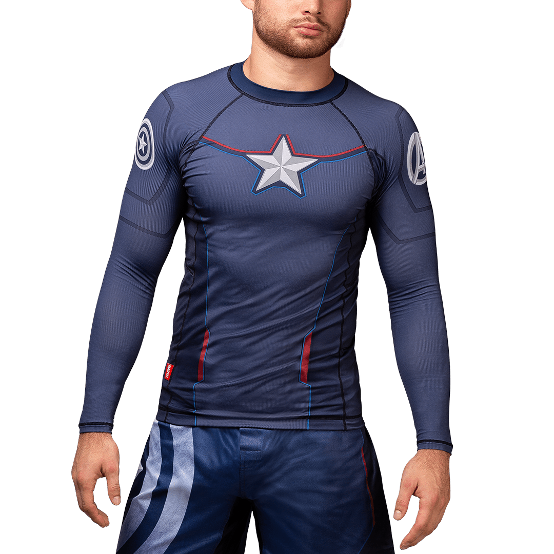 Widok z przodu Rashguarda z długim rękawem Hayabusa Marvel Captain America i wzorem gwiazdy