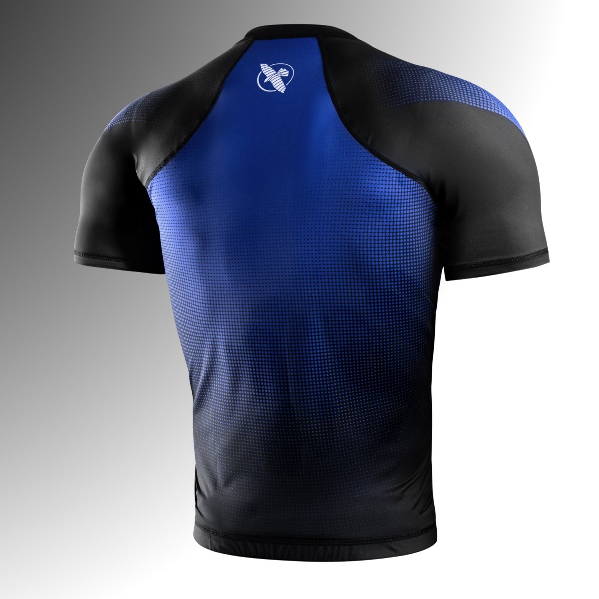 Vista trasera de la lycra azul Hayabusa Pro Clasificado con mangas cortas y costuras planas reforzadas
