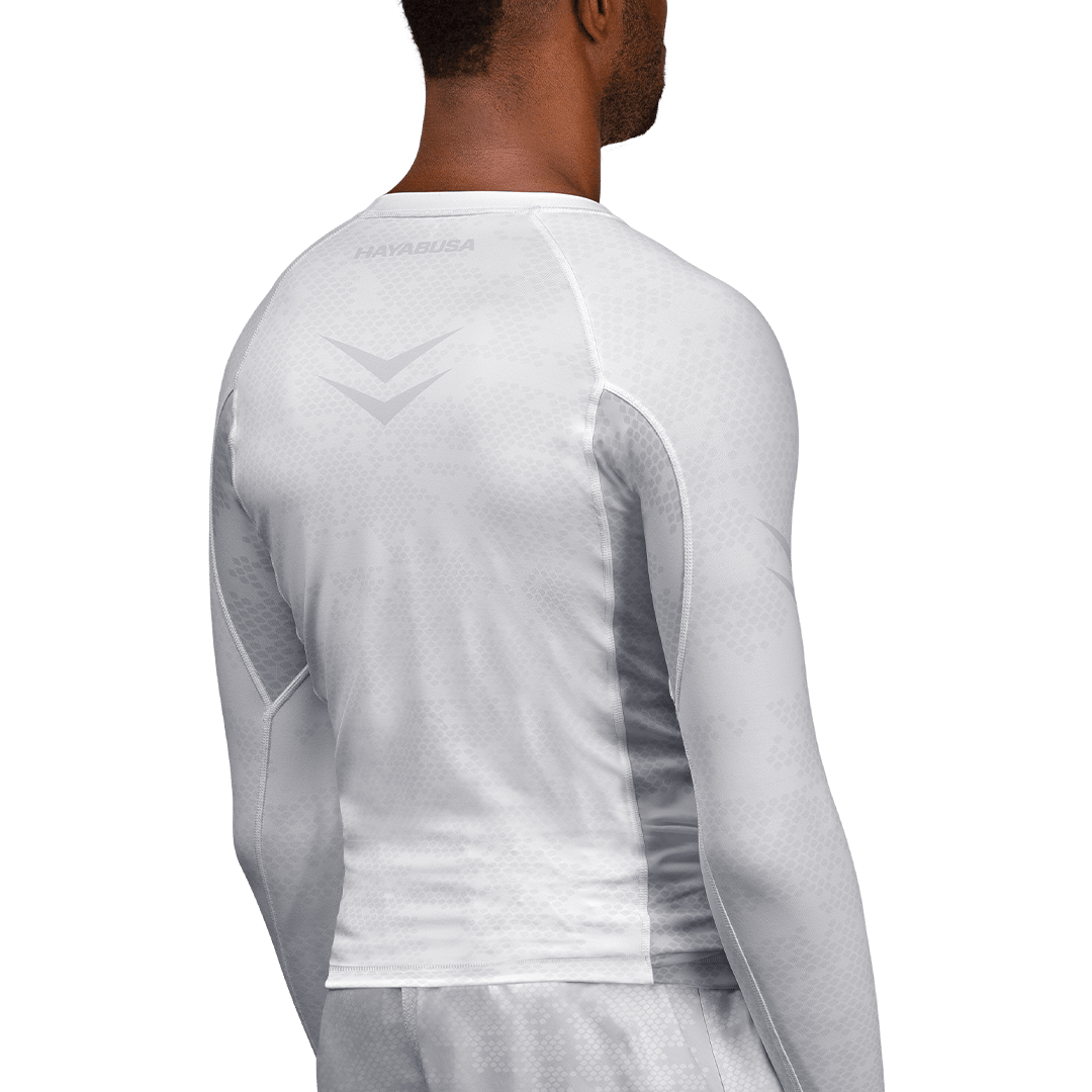 Vista trasera de la lycra blanca Hayabusa Clasificado, diseño limpio y técnico