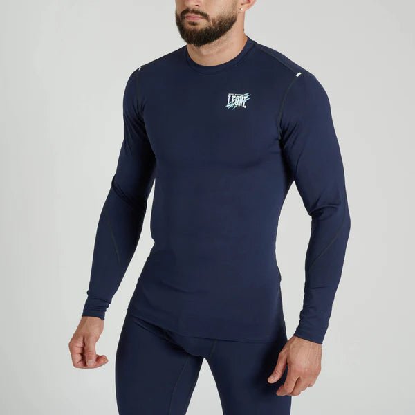 Vue de face du rashguard manches longues bleu Leone Primal Instinct pour MMA
