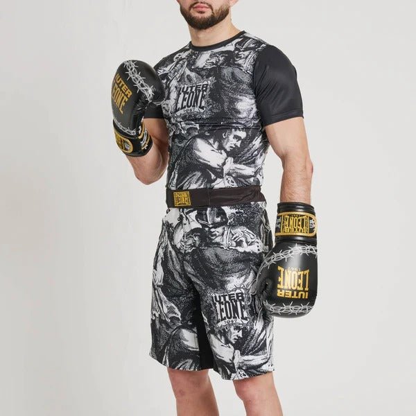 Tenue de combat complète LEONE x IUTER avec rashguard, short et gants de boxe