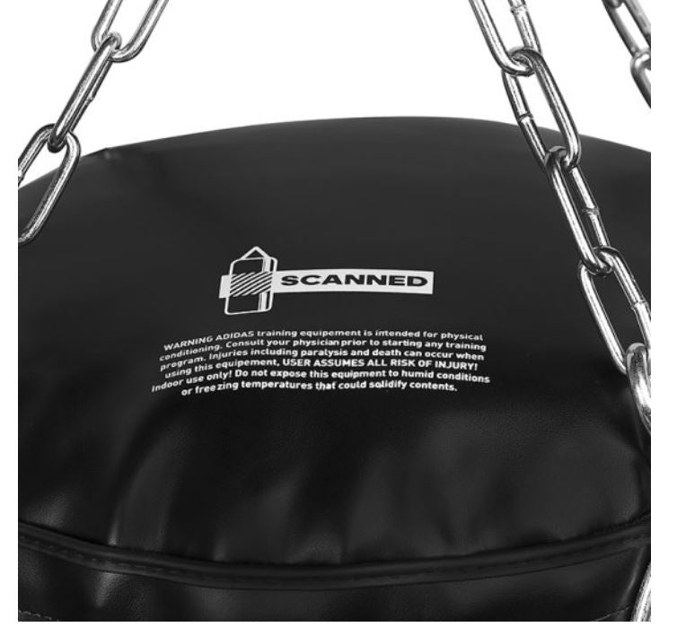 Sacco Adidas 180 cm 65 kg.Colore nero con logo Adidas in bianco.Completo di catene con snodo girevole