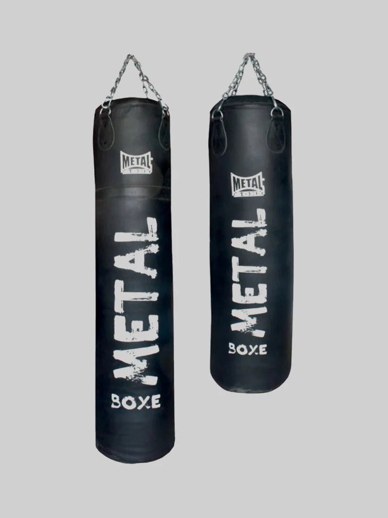 Saco de pancadas Metal Boxe Heracles em couro de búfalo preto: comparação entre as versões 120 cm (35 kg) e 160 cm (45 kg)