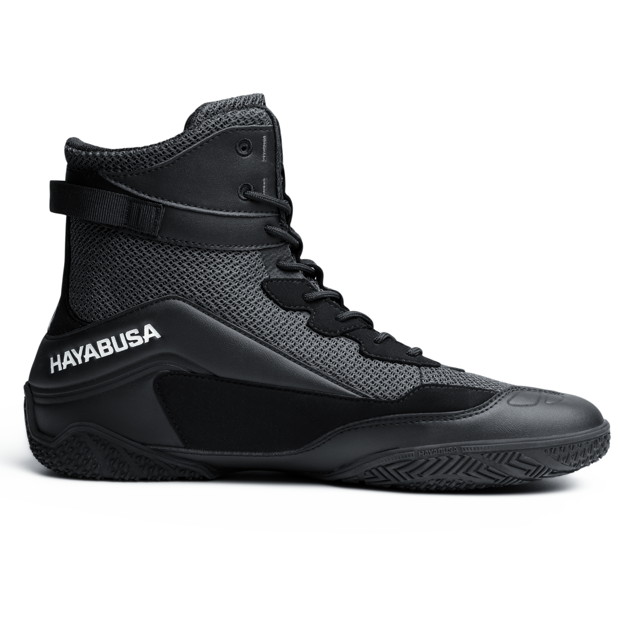 Dettaglio della suola in gomma ad alta trazione delle scarpe Hayabusa Talon nere